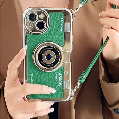 For iPhone 13 Wholesale Phone Cases Electroplating PU Leather+TPU Phone Shell with Strap