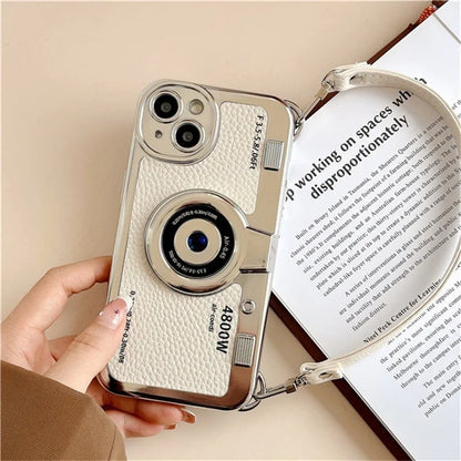 For iPhone 13 Wholesale Phone Cases Electroplating PU Leather+TPU Phone Shell with Strap