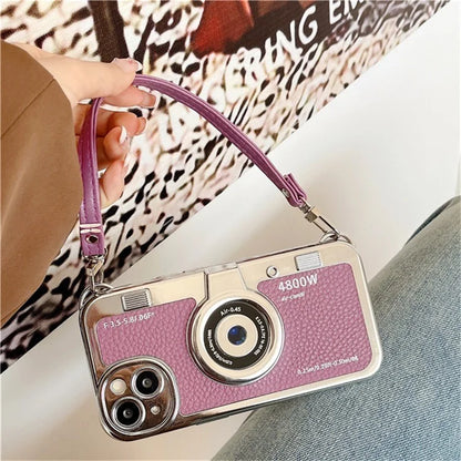 For iPhone 13 Wholesale Phone Cases Electroplating PU Leather+TPU Phone Shell with Strap