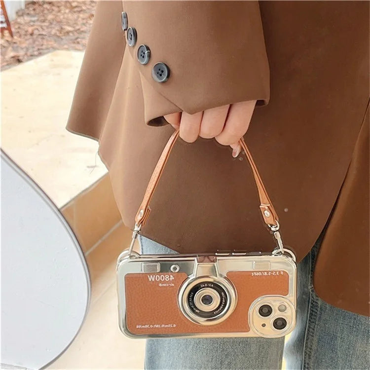 For iPhone 13 Wholesale Phone Cases Electroplating PU Leather+TPU Phone Shell with Strap