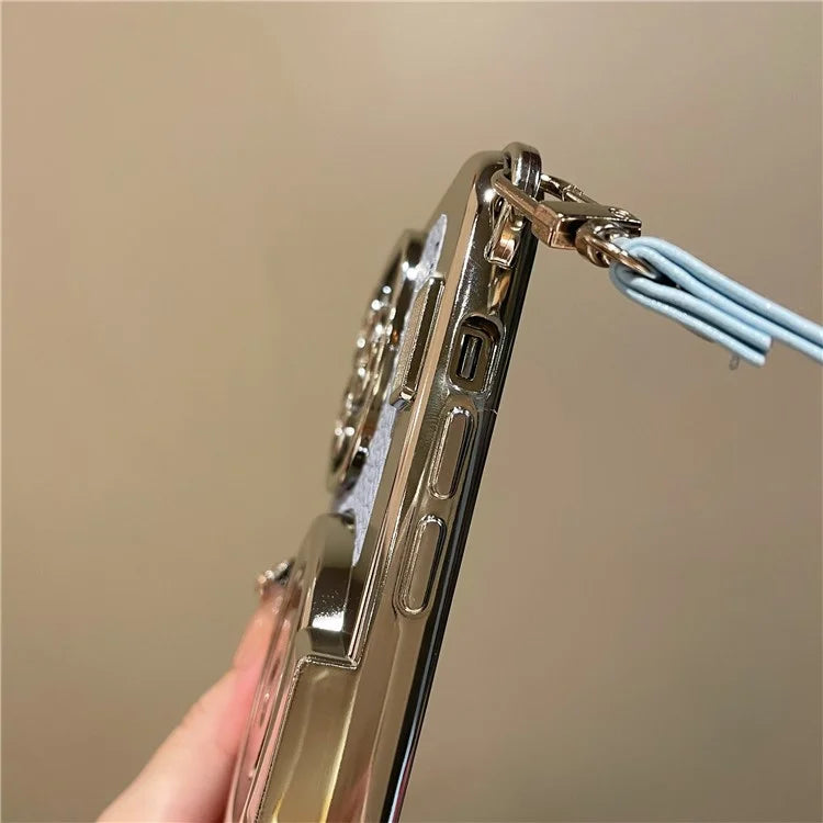 For iPhone 14 Pro Cases Electroplating Phone Cover with Wrist Strap Camera Shaped Design