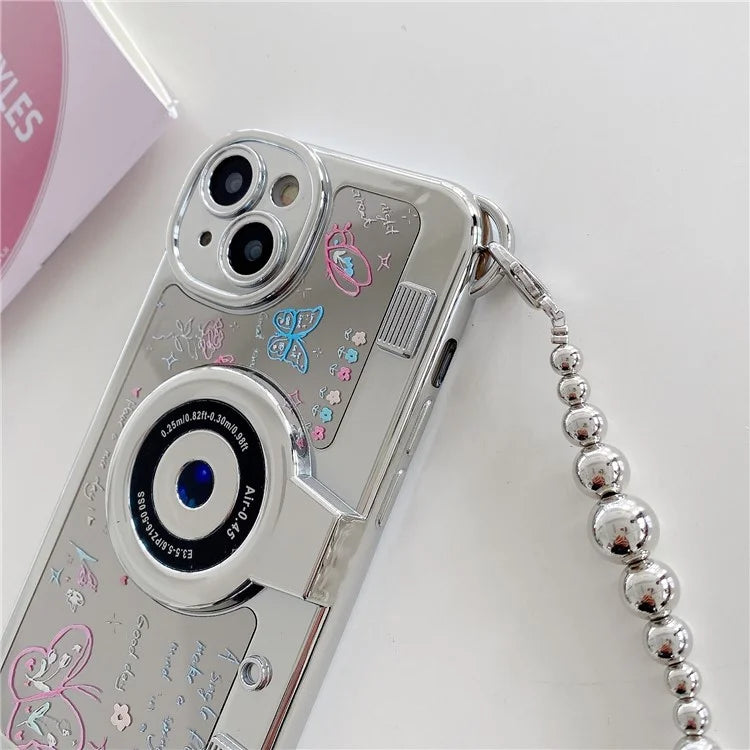 For iPhone 14 Cell Phone Cases Colorful Butterfly Camera Shaped Design Electroplated Shell