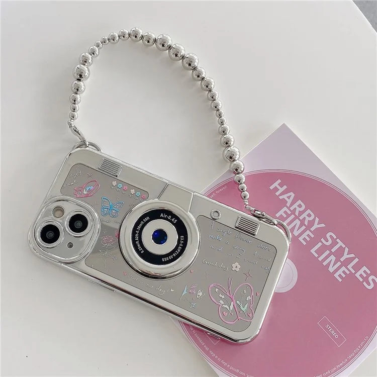 For iPhone 14 Cell Phone Cases Colorful Butterfly Camera Shaped Design Electroplated Shell