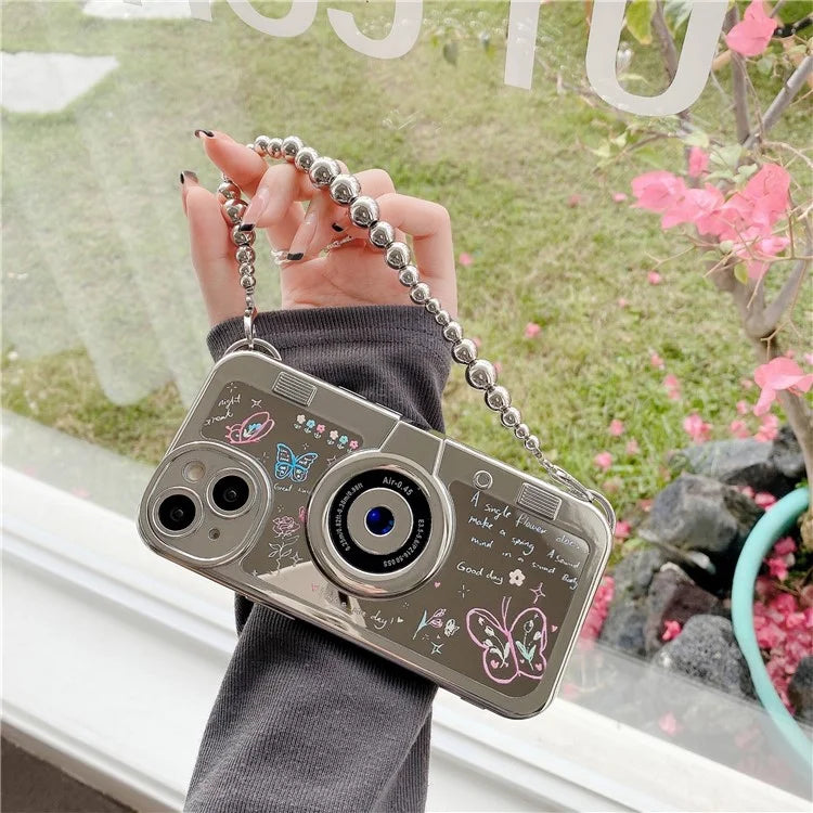 For iPhone 14 Cell Phone Cases Colorful Butterfly Camera Shaped Design Electroplated Shell