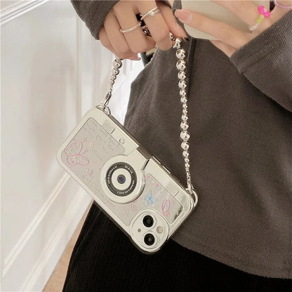 For iPhone 14 Cell Phone Cases Colorful Butterfly Camera Shaped Design Electroplated Shell