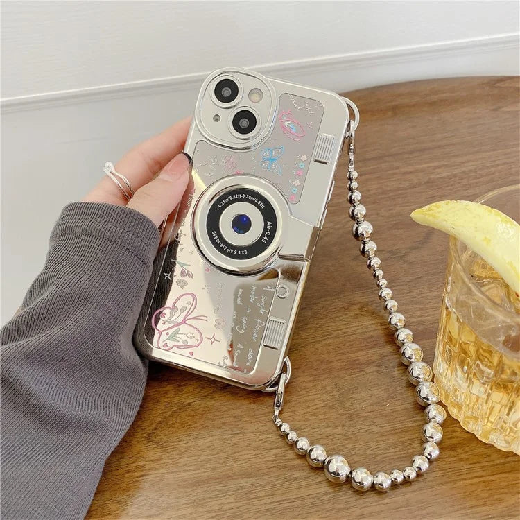 For iPhone 14 Cell Phone Cases Colorful Butterfly Camera Shaped Design Electroplated Shell