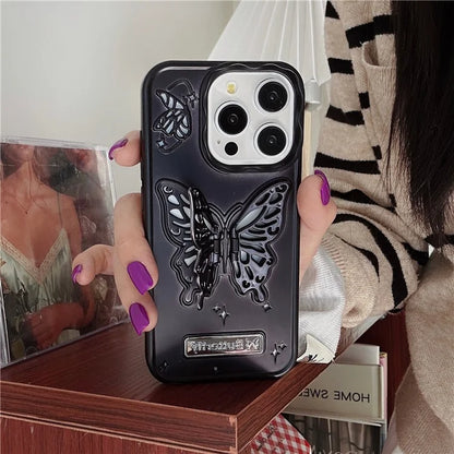 For iPhone 14 Pro Max Cases Butterfly Shaped PC Kickstand Cell Phone Shell Matte TPU Cover