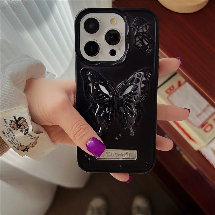 For iPhone 14 Pro Max Cases Butterfly Shaped PC Kickstand Cell Phone Shell Matte TPU Cover