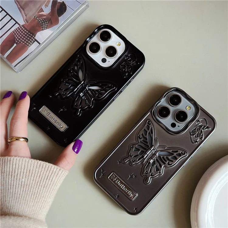 For iPhone 14 Pro Max Cases Butterfly Shaped PC Kickstand Cell Phone Shell Matte TPU Cover