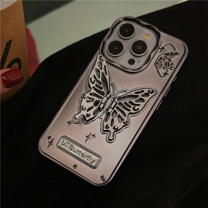 For iPhone 14 Pro Max Cases Butterfly Shaped PC Kickstand Cell Phone Shell Matte TPU Cover