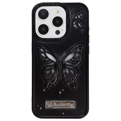 For iPhone 15 Pro Max Cover Matte TPU Cell Phone Case with Butterfly Shape PC Kickstand