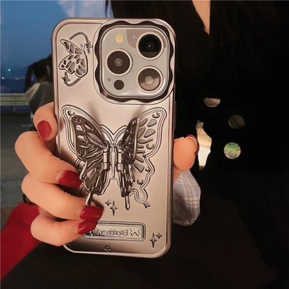 For iPhone 15 Pro Max Cover Matte TPU Cell Phone Case with Butterfly Shape PC Kickstand