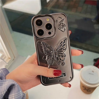 For iPhone 14 Pro Matte TPU Cover Butterfly Shaped PC Kickstand Cell Phone Cases