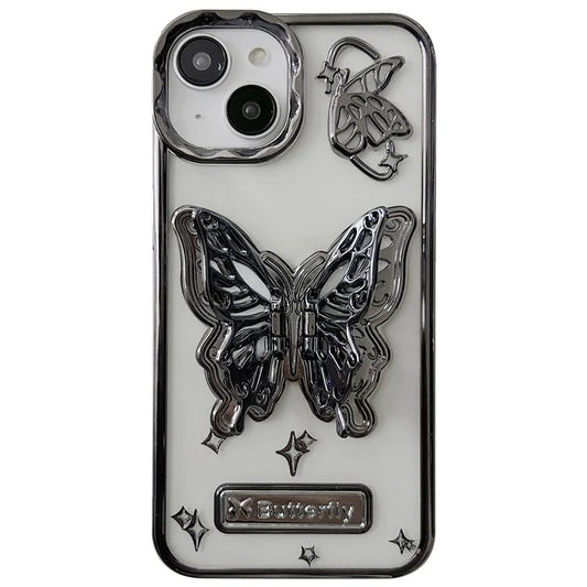 For iPhone 13 / 14 Phone Shell Electroplated Soft TPU Kickstand Phone Cover Butterfly Shape Design