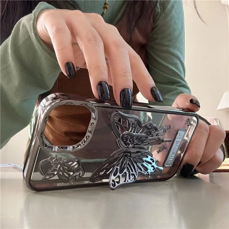 For iPhone 13 / 14 Phone Shell Electroplated Soft TPU Kickstand Phone Cover Butterfly Shape Design