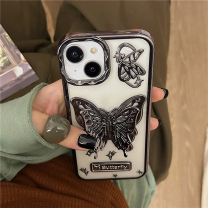 For iPhone 13 / 14 Phone Shell Electroplated Soft TPU Kickstand Phone Cover Butterfly Shape Design