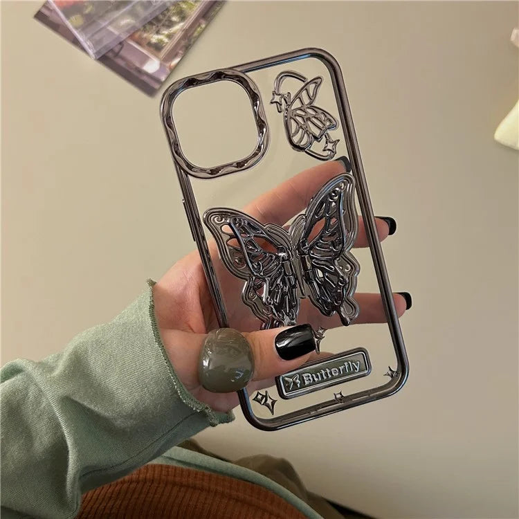 For iPhone 13 / 14 Phone Shell Electroplated Soft TPU Kickstand Phone Cover Butterfly Shape Design