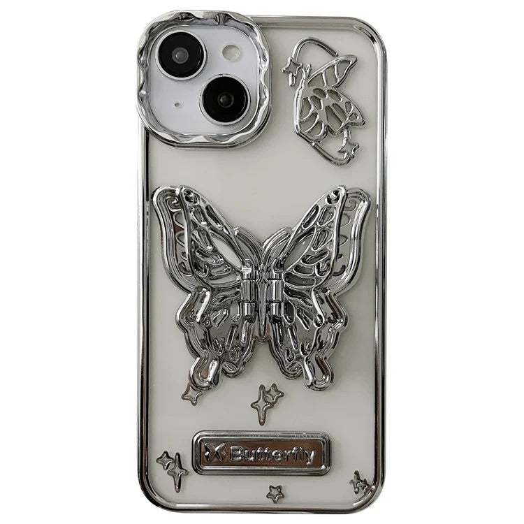 For iPhone 13 / 14 Phone Shell Electroplated Soft TPU Kickstand Phone Cover Butterfly Shape Design