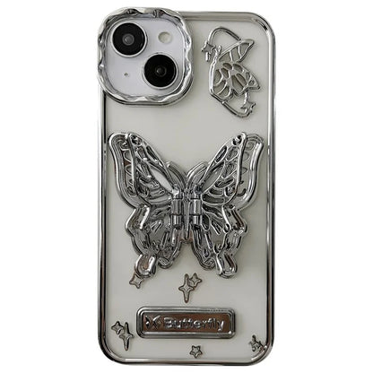 For iPhone 13 / 14 Phone Shell Electroplated Soft TPU Kickstand Phone Cover Butterfly Shape Design