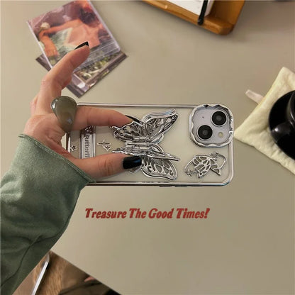 For iPhone 13 / 14 Phone Shell Electroplated Soft TPU Kickstand Phone Cover Butterfly Shape Design