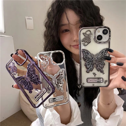 For iPhone 13 / 14 Phone Shell Electroplated Soft TPU Kickstand Phone Cover Butterfly Shape Design