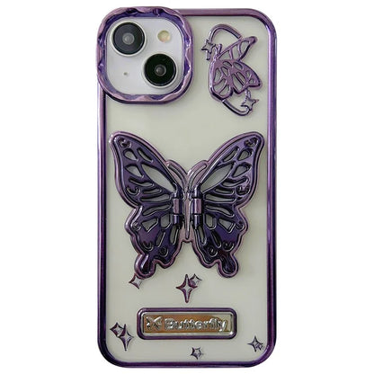 For iPhone 13 / 14 Phone Shell Electroplated Soft TPU Kickstand Phone Cover Butterfly Shape Design