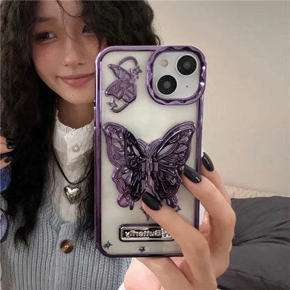 For iPhone 13 / 14 Phone Shell Electroplated Soft TPU Kickstand Phone Cover Butterfly Shape Design