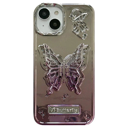 For iPhone 13 / 14 Case Electroplating TPU Phone Cover with Butterfly Shaped Kickstand Gradient Color