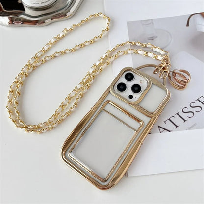 For iPhone 15 Pro Case Clear TPU Card Slots Back Phone Cover with Chain Strap