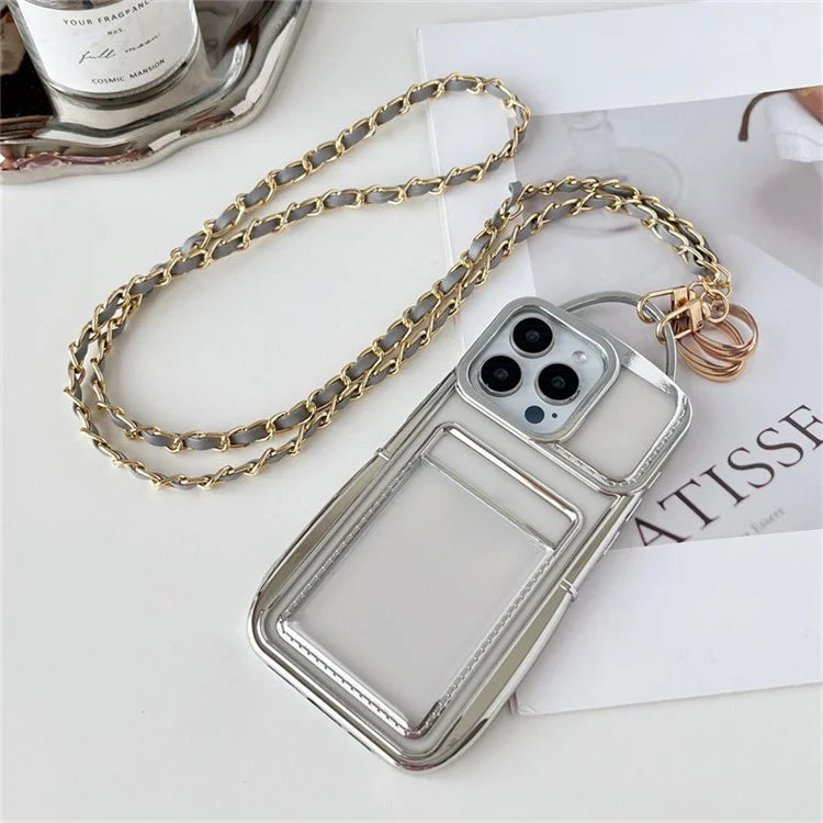 For iPhone 15 Pro Case Clear TPU Card Slots Back Phone Cover with Chain Strap