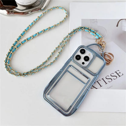 For iPhone 15 Pro Case Clear TPU Card Slots Back Phone Cover with Chain Strap