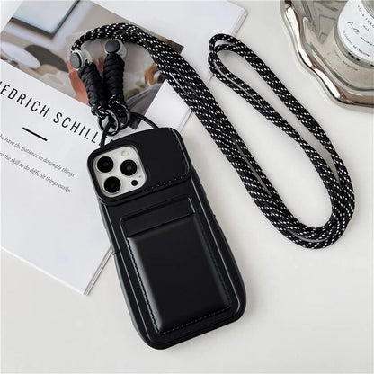 For iPhone 14 Pro Max TPU Case Card Holder Skin-touch Protective Shell with Shoulder Strap