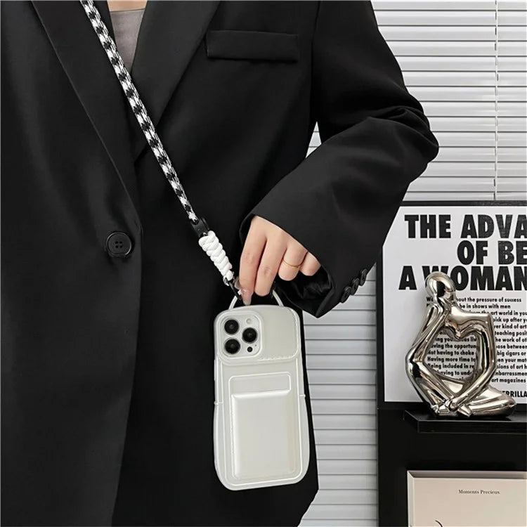 For iPhone 14 Pro Max TPU Case Card Holder Skin-touch Protective Shell with Shoulder Strap
