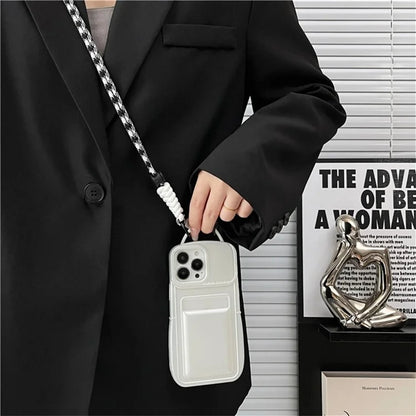 For iPhone 14 Pro Max TPU Case Card Holder Skin-touch Protective Shell with Shoulder Strap