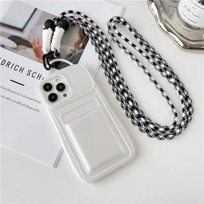 For iPhone 14 Pro Max TPU Case Card Holder Skin-touch Protective Shell with Shoulder Strap