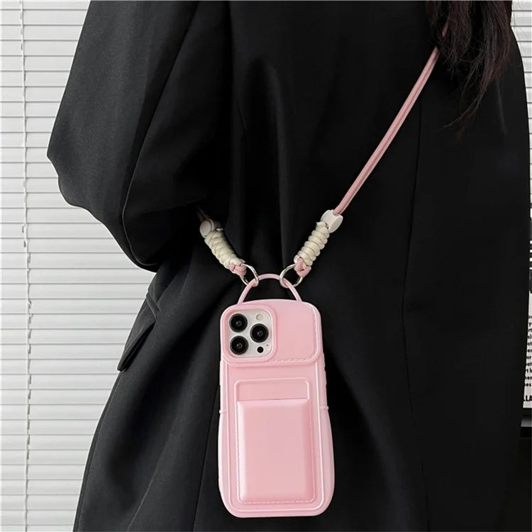 For iPhone 14 Pro Max TPU Case Card Holder Skin-touch Protective Shell with Shoulder Strap