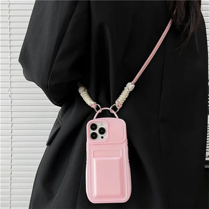 For iPhone 14 Pro Max TPU Case Card Holder Skin-touch Protective Shell with Shoulder Strap
