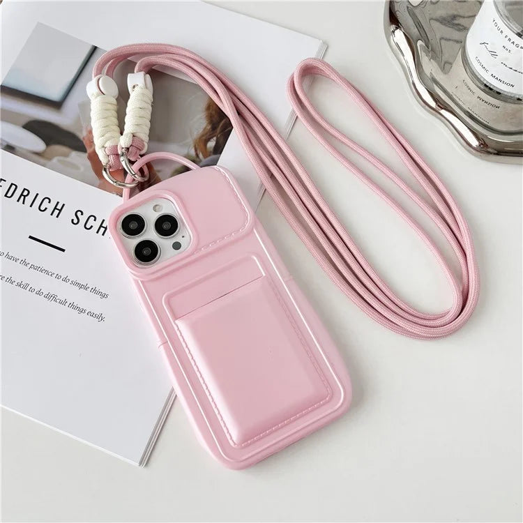 Shoulder Phone Pouch for iPhone 14 Pro TPU Case Skin-touch Protective Phone Cover with Card Holder