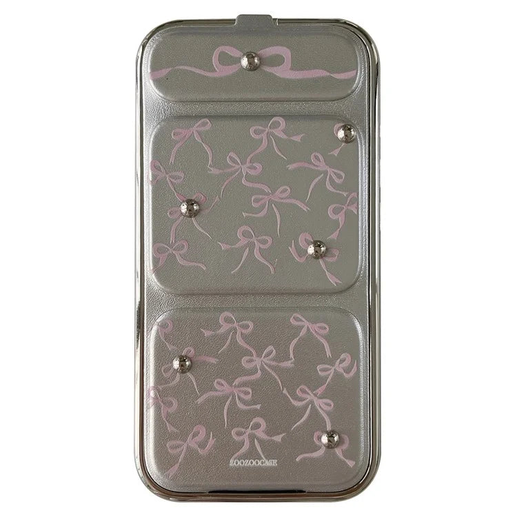 For iPhone 14 Pro Kickstand Case Bowknot Pattern PU+TPU Phone Cover Lens Protection