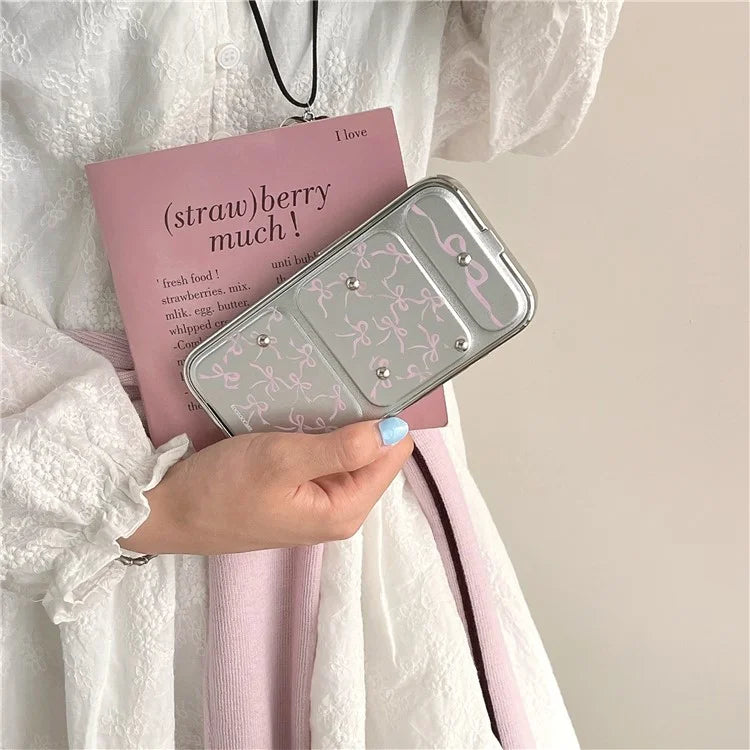 For iPhone 15 Pro Case Bow Tie Design Leather Coated TPU Phone Cover with Foldable Kickstand