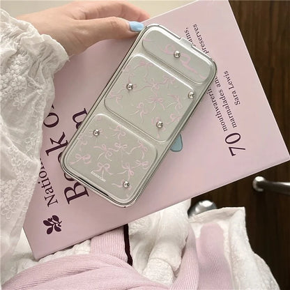 For iPhone 15 Pro Max Case Bowknot Pattern Leather+TPU Kickstand Phone Cover Lens Protection