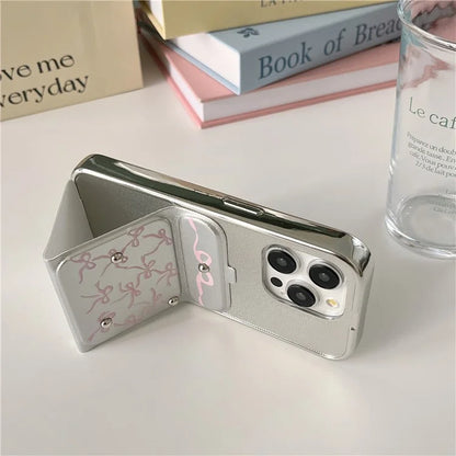 For iPhone 13 Pro Case PU Leather+TPU Kickstand Electroplating Phone Cover Bowknot Pattern