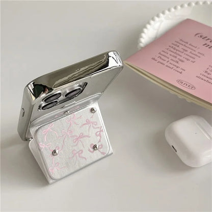 For iPhone 13 Pro Case PU Leather+TPU Kickstand Electroplating Phone Cover Bowknot Pattern