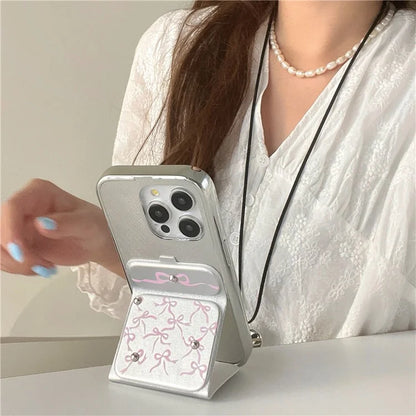 For iPhone 13 Pro Case PU Leather+TPU Kickstand Electroplating Phone Cover Bowknot Pattern