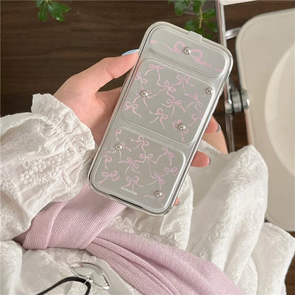 For iPhone 13 Pro Case PU Leather+TPU Kickstand Electroplating Phone Cover Bowknot Pattern