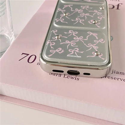 For iPhone 13 Pro Case PU Leather+TPU Kickstand Electroplating Phone Cover Bowknot Pattern