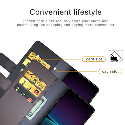 For Sony Xperia 1 VI Magnetic Phone Case Genuine Split Leather Foldable Stand Cover