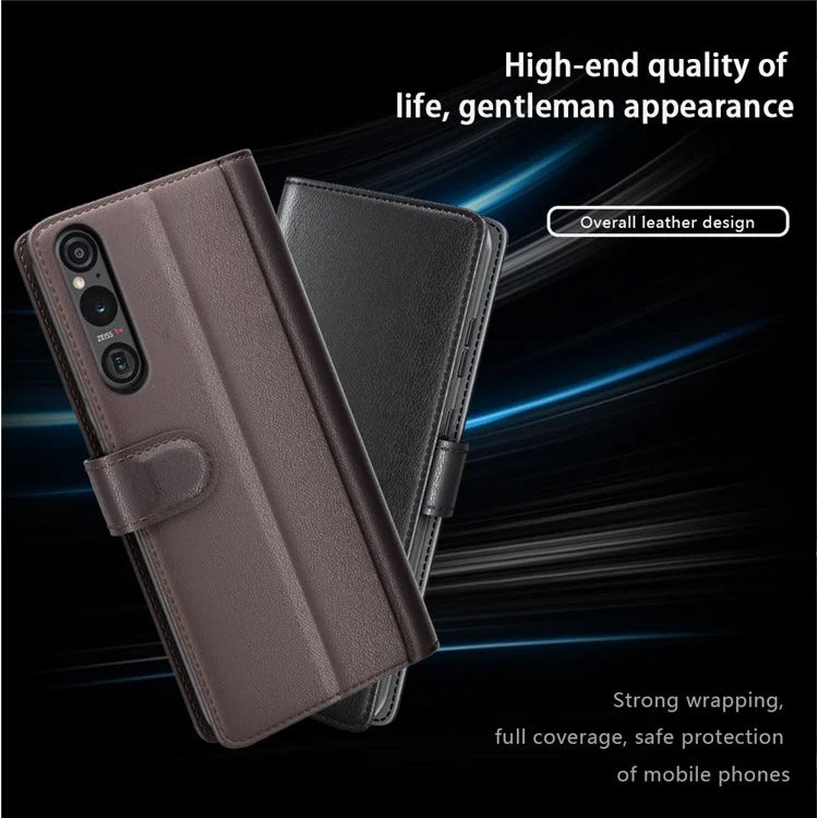 For Sony Xperia 1 VI Magnetic Phone Case Genuine Split Leather Foldable Stand Cover