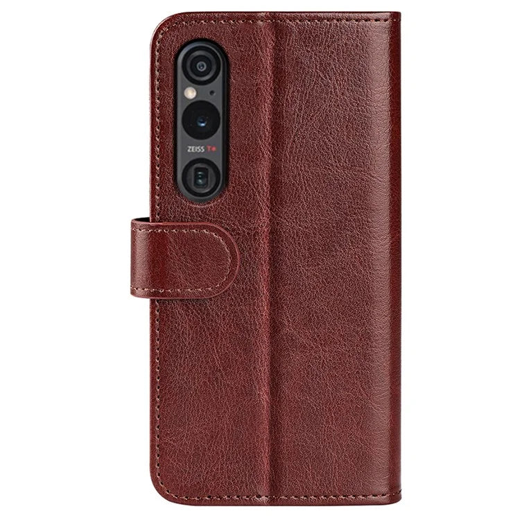 For Sony Xperia 1 VI Case Crazy Horse Texture PU Leather Stand Magnetic Protect Phone Cover
