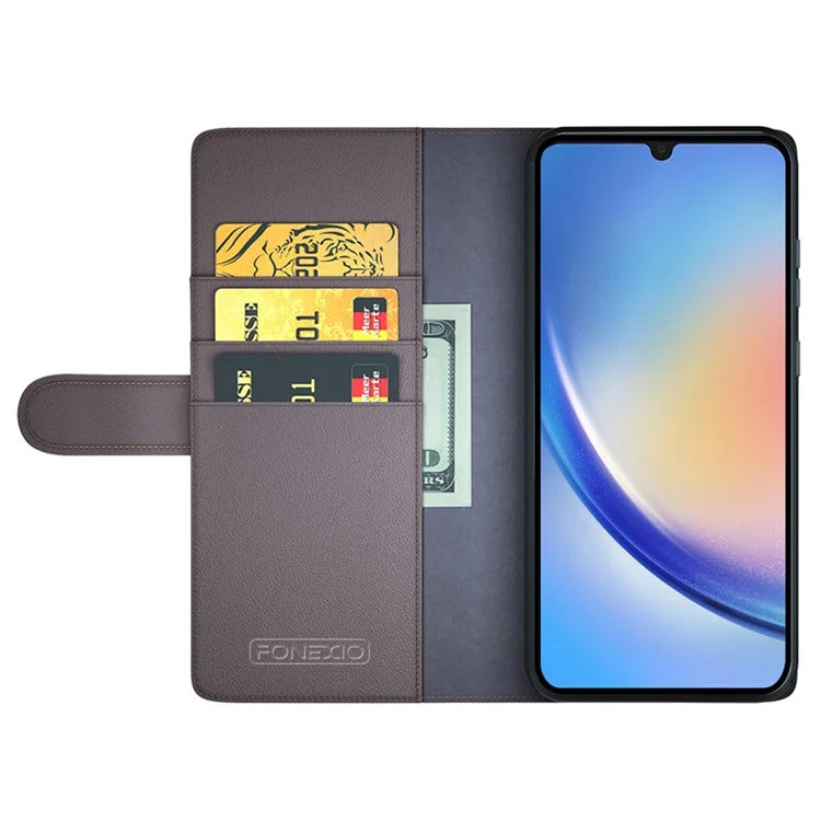 For Samsung Galaxy A34 5G Magnetic Case Stand Wallet Genuine Split Leather Phone Protector